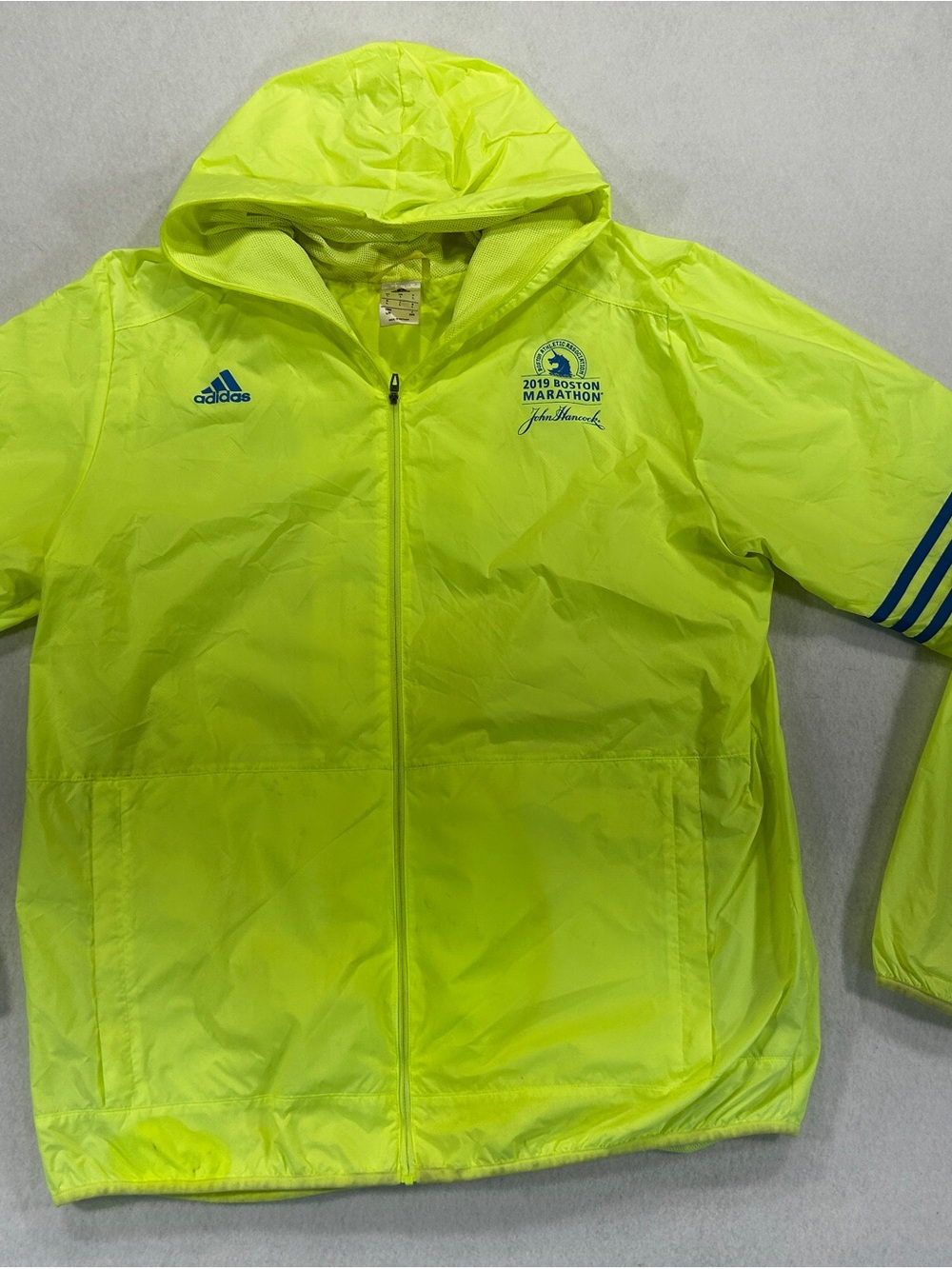 Adidas 2019 Boston Marathon Windbreaker Jacket Neon Yellow Men's Large
